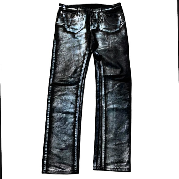 パンツ GUCCI by TOM FORD damage denims black Authentic Gucci 97 AW Tom Ford Runway Silver Metallic Coated Denim